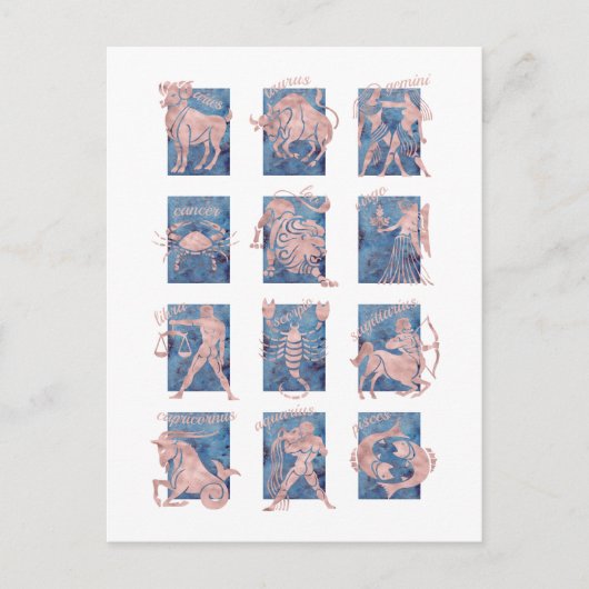 〔占星術の〕十二宮図12星印はがき ポストカード (正面)