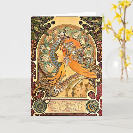 〔占星術の〕十二宮図,アールヌーボーズバ絵画イアルフォンスミュシャ カード (黄色い花)