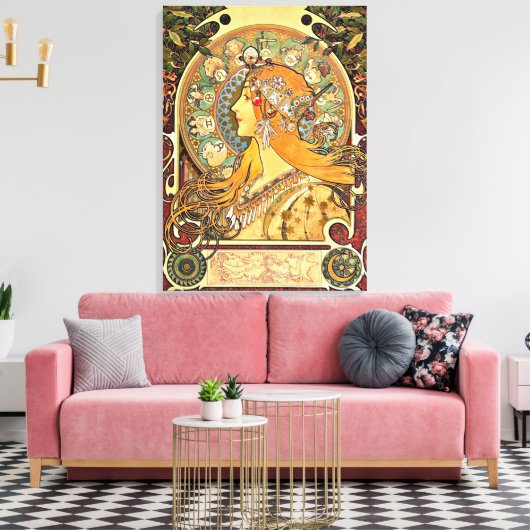 〔占星術の〕十二宮図、アールヌーボー絵画ズバイアルフォンスミュシャ キャンバスプリント (インサイチュ (リビング))