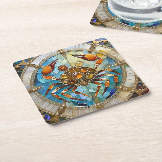 〔占星術の〕十二宮図 – カニがん スクエアペーパーコースター (アングル)