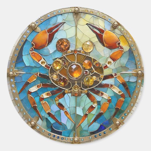 〔占星術の〕十二宮図 – カニがん ラウンドシール (正面)