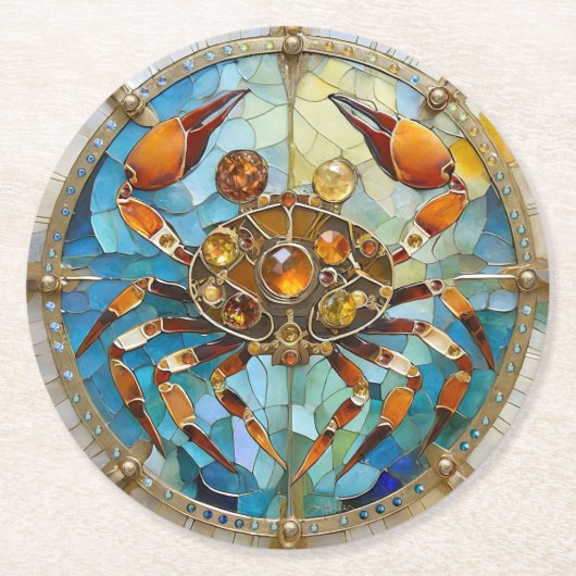 〔占星術の〕十二宮図 – カニがん ラウンドペーパーコースター (正面)