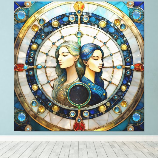 〔占星術の〕十二宮図 – ジェミニザツインズ キャンバスプリント (インサイチュ (ウッドフロア))