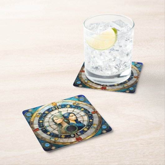 〔占星術の〕十二宮図 – ジェミニザツインズ スクエアペーパーコースター (インサイチュ)