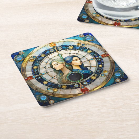 〔占星術の〕十二宮図 – ジェミニザツインズ スクエアペーパーコースター (アングル)