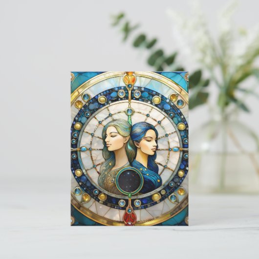 〔占星術の〕十二宮図 – ジェミニザツインズ ポストカード (スタンド正面)