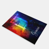 〔占星術の〕十二宮図：ジェミニレインボー宇宙 ドアマット (アングル)