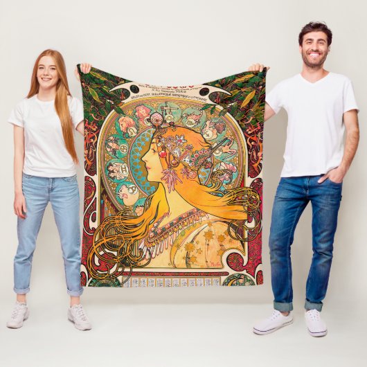 〔占星術の〕十二宮図、ミュシャ フリースブランケット (インサイチュ)