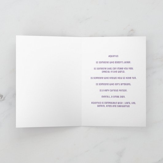 〔占星術の〕十二宮図:宇宙アクエリアス誕生日カード カード (内部)