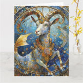 〔占星術の〕十二宮図-山羊座ザシーヤギ カード (黄色い花)