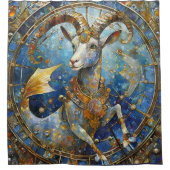 〔占星術の〕十二宮図-山羊座ザシーヤギ シャワーカーテン (正面)