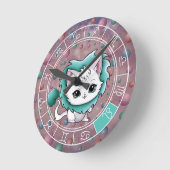 〔占星術の〕十二宮図《星座》乙女座かわいいキャットホイールプラネットアストロロジー ラウンド壁時計 (傾斜)