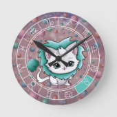 〔占星術の〕十二宮図《星座》乙女座かわいいキャットホイールプラネットアストロロジー ラウンド壁時計 (正面)