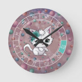 〔占星術の〕十二宮図《星座》乙女座かわいいキャットホイールプラネットアストロロジー ラウンド壁時計 (正面)