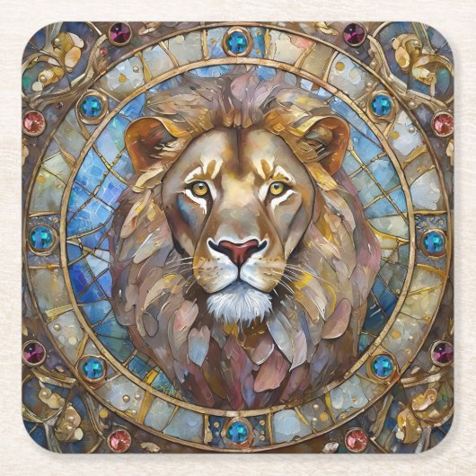 〔占星術の〕十二宮図 – 獅子レオ スクエアペーパーコースター (正面)