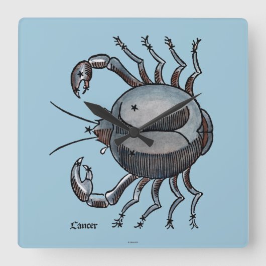 (占星術の)十二宮図: 色の蟹座 スクエア壁時計 (正面)