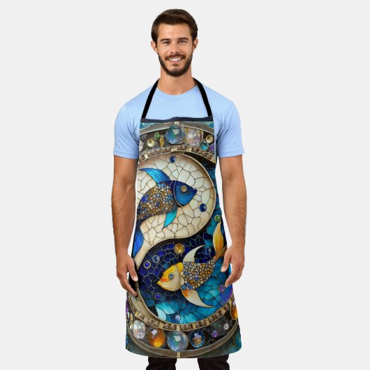 〔占星術の〕十二宮図 – 魚座フィッシュインとヤン エプロン (着用した状態)