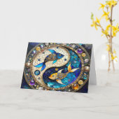 〔占星術の〕十二宮図 – 魚座フィッシュインとヤン カード (黄色い花)