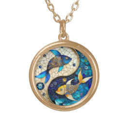 〔占星術の〕十二宮図 – 魚座フィッシュインとヤン ゴールドプレートネックレス