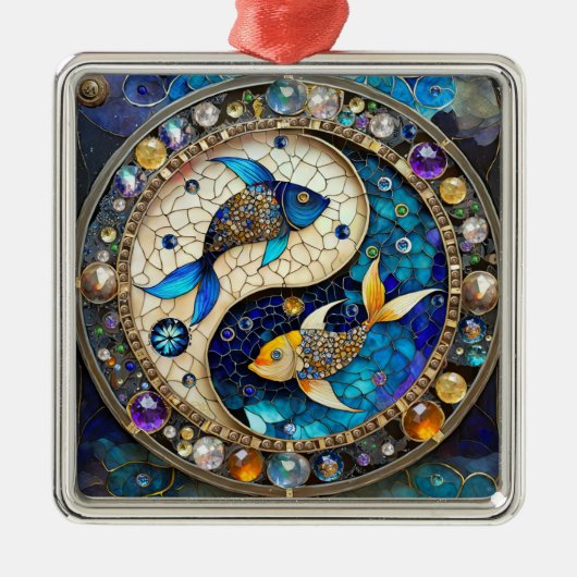 〔占星術の〕十二宮図 – 魚座フィッシュインとヤン メタルオーナメント (正面)