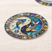 〔占星術の〕十二宮図 – 魚座フィッシュインとヤン ラウンドペーパーコースター (アングル)