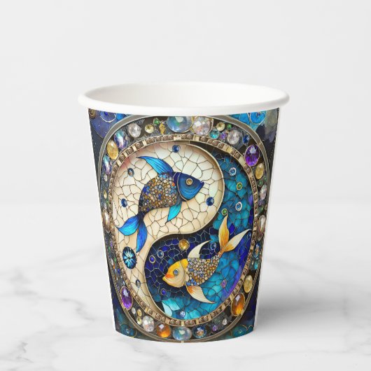 〔占星術の〕十二宮図 – 魚座フィッシュインとヤン 紙コップ (正面)