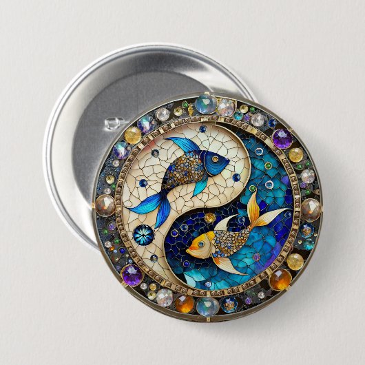 〔占星術の〕十二宮図 – 魚座フィッシュインとヤン 缶バッジ (正面&裏面)