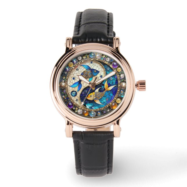 〔占星術の〕十二宮図 – 魚座フィッシュインとヤン 腕時計 (正面)