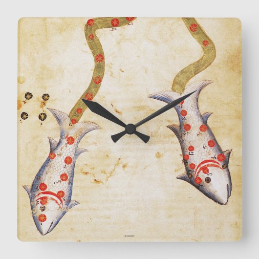 (占星術の)十二宮図: 魚類、C1350 スクエア壁時計 (正面)