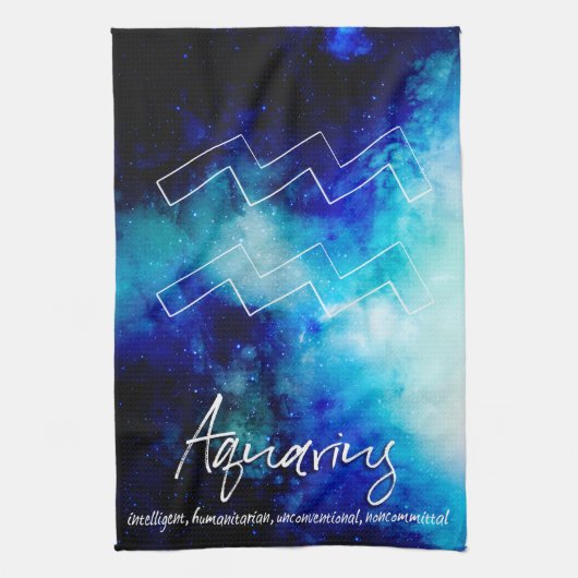 〔占星術の〕十二宮図: Aquariusの特徴 キッチンタオル (縦)