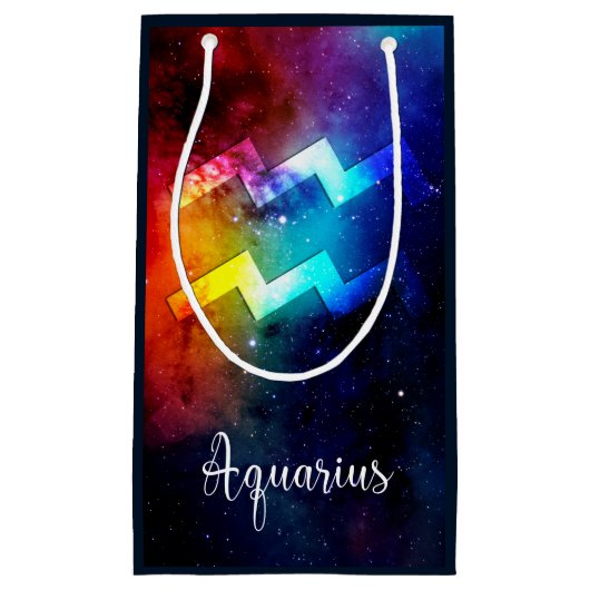 〔占星術の〕十二宮図: Aquarius宇宙レインボー スモールペーパーバッグ (正面)