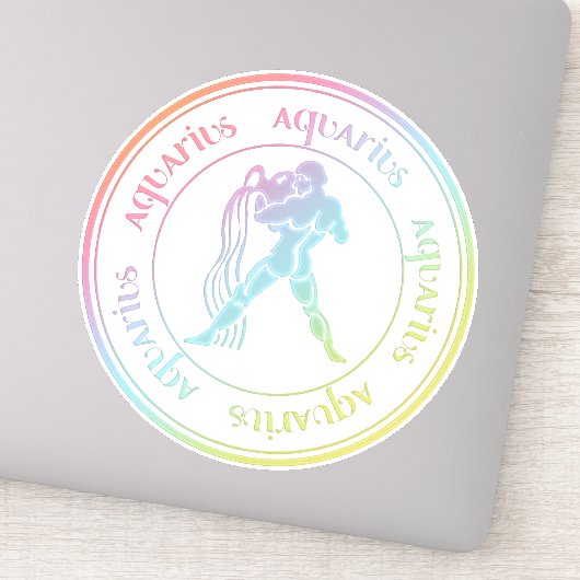 〔占星術の〕十二宮図: Aquarius かわいらし Rainbow Colors Seal シール (詳細)