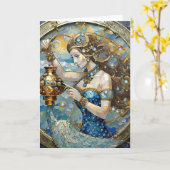 〔占星術の〕十二宮図- Aquarius The Water Bearer カード (黄色い花)