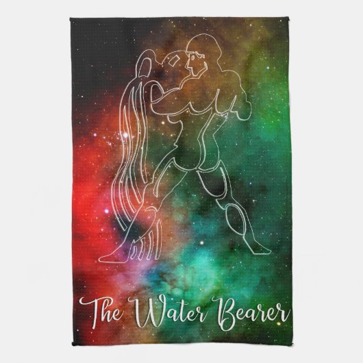 〔占星術の〕十二宮図: Aquarius 'The Water Bearer' キッチンタオル (縦)