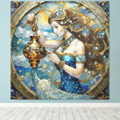 〔占星術の〕十二宮図- Aquarius The Water Bearer キャンバスプリント (インサイチュ (ウッドフロア))