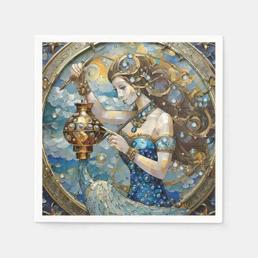 〔占星術の〕十二宮図- Aquarius The Water Bearer スタンダードカクテルナプキン (正面)