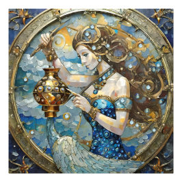 〔占星術の〕十二宮図- Aquarius The Water Bearer フォトプリント