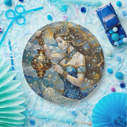 〔占星術の〕十二宮図- Aquarius The Water Bearer ペーパープレート (パーティー)