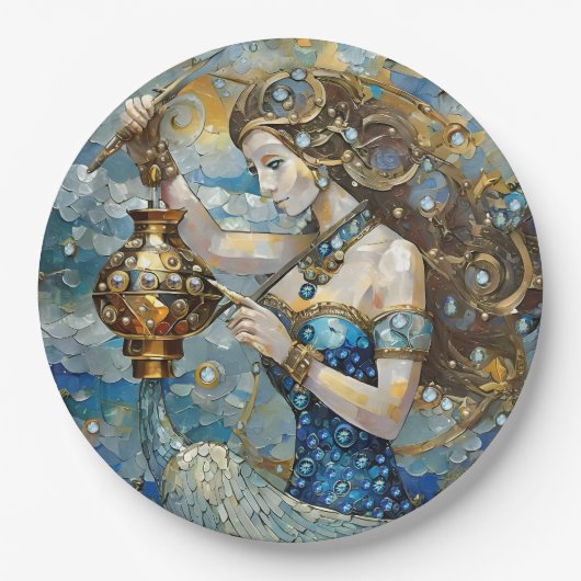 〔占星術の〕十二宮図- Aquarius The Water Bearer ペーパープレート (正面)