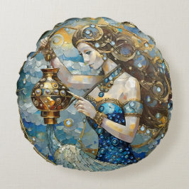 〔占星術の〕十二宮図- Aquarius The Water Bearer ラウンドクッション