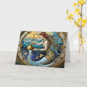 〔占星術の〕十二宮図- Aquarius The Water Bearer Mermaid カード (黄色い花)