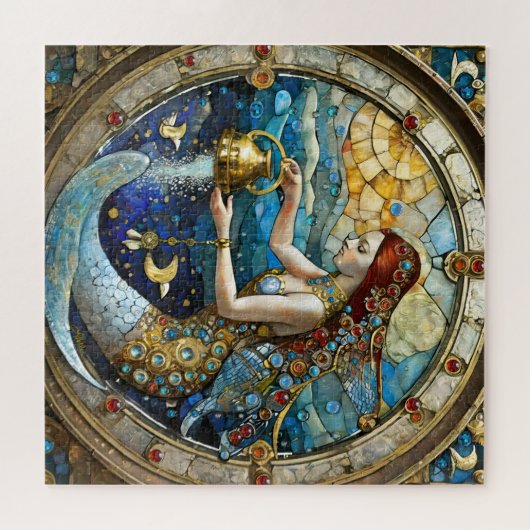 〔占星術の〕十二宮図- Aquarius The Water Bearer Mermaid ジグソーパズル (横)