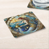 〔占星術の〕十二宮図- Aquarius The Water Bearer Mermaid スクエアペーパーコースター (アングル)