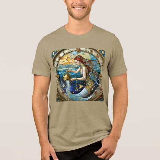 〔占星術の〕十二宮図- Aquarius The Water Bearer Mermaid トライブレンドTシャツ (正面)
