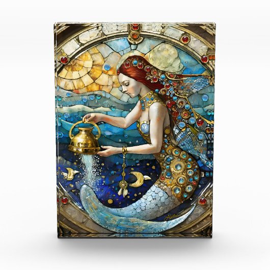 〔占星術の〕十二宮図- Aquarius The Water Bearer Mermaid フォトブロック (正面)