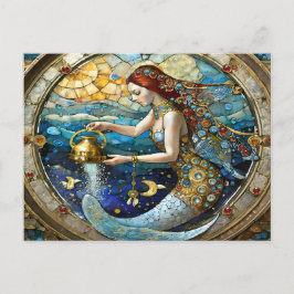 〔占星術の〕十二宮図- Aquarius The Water Bearer Mermaid ポストカード