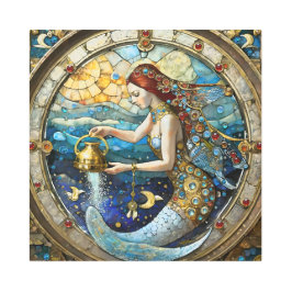 〔占星術の〕十二宮図- Aquarius The Water Bearer Mermaid メタルプリント