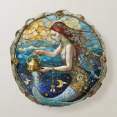 〔占星術の〕十二宮図- Aquarius The Water Bearer Mermaid ラウンドクッション (裏面)