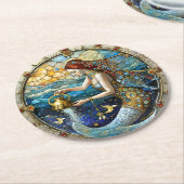 〔占星術の〕十二宮図- Aquarius The Water Bearer Mermaid ラウンドペーパーコースター (アングル)