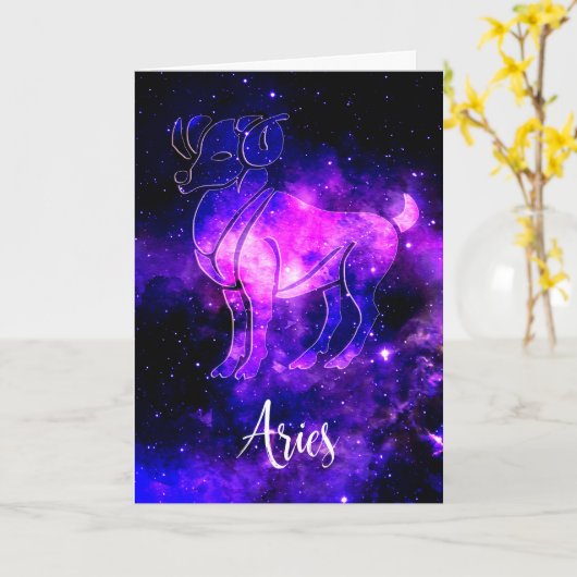 〔占星術の〕十二宮図: Aries誕生日カード カード (黄色い花)